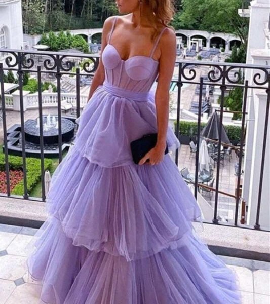 Glamorous Tulle Spaghetti Strap Prom Dress. Sleeveless Ball Gown