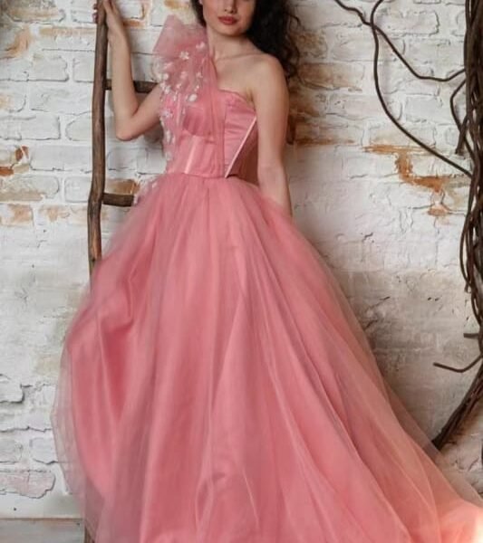 Gorgeous One-Shoulder Sleeveless Tulle Prom Dress with Appliqu¨¦s