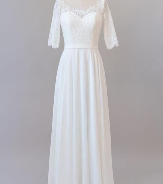 Graceful Lace Chiffon Floor Length Wedding Dress
