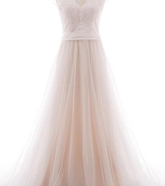 Graceful V-neck Lace Tulle A-line Wedding Dress