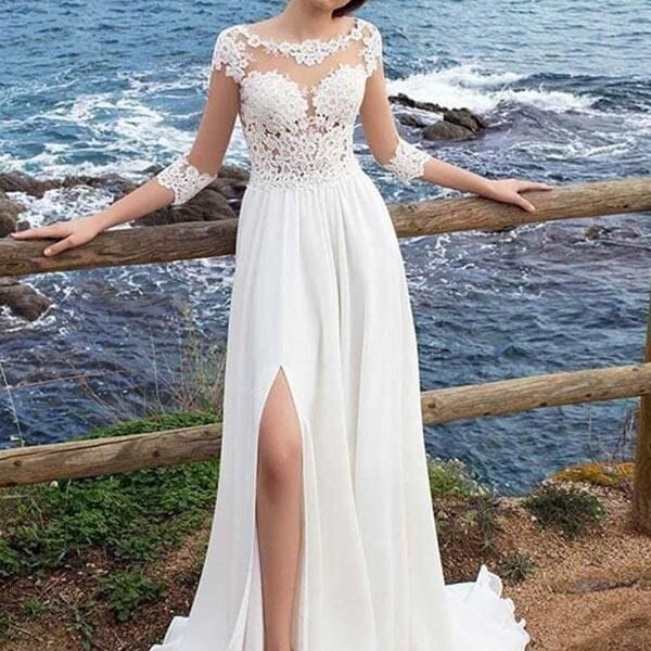 Half Sleeve Lace Appliques Wedding Dresses