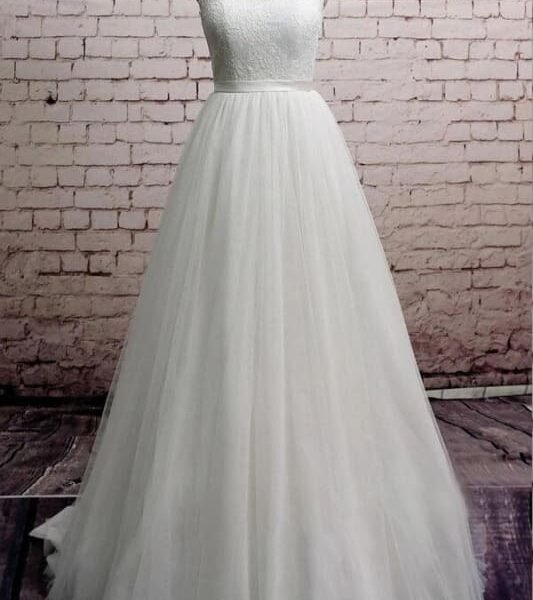 Illusion Lace Tulle Chapel Train Wedding Dress