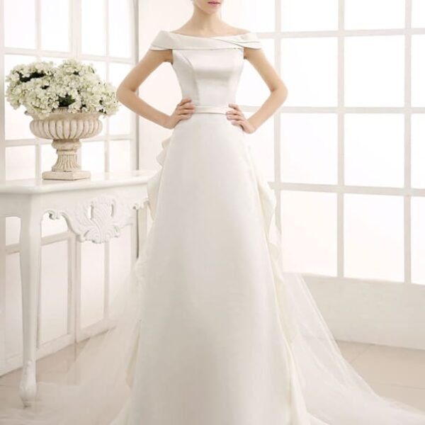 A-Line Sweep Train Wedding Dress Ivory With Off-The-Shoulder