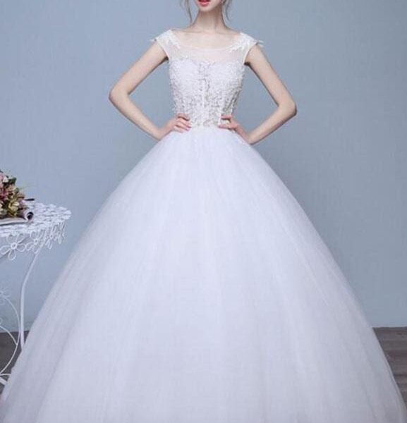 Ivory Wedding Dresses A-Line Lace Appliques Keyhole Floor Length Bridal Dresses