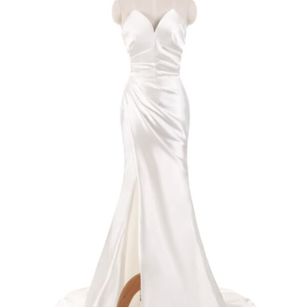 Ivory Wedding Dresses Strapless Mermaid Evening Dresses V Neck Sleeveless Split Beach Bridal Gown With Court Train