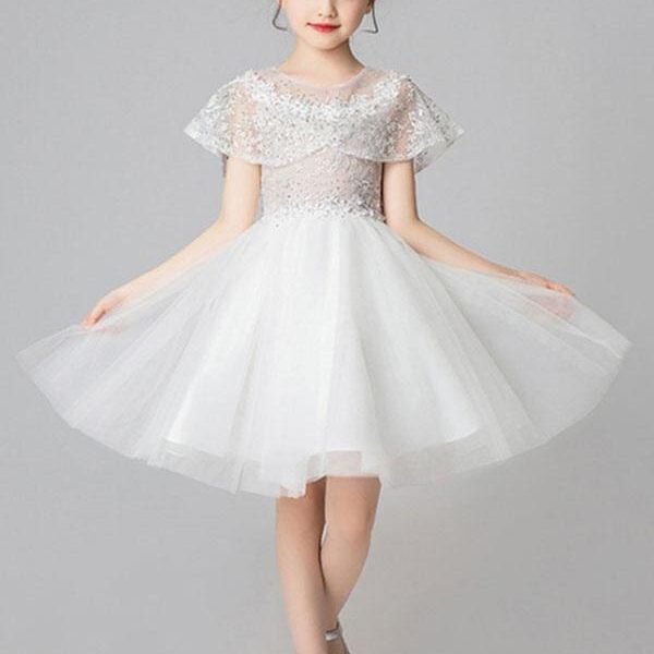 Jewel Neck Sleeveless Knee Length Embroidered Kids Party Dresses With Wrap