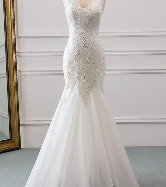 Lace-up Beading Floor Length Mermaid Wedding Dress