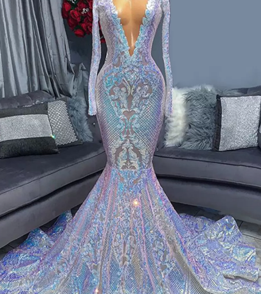 Long Sleeves Sequin Mermaid Prom Dress On Sale