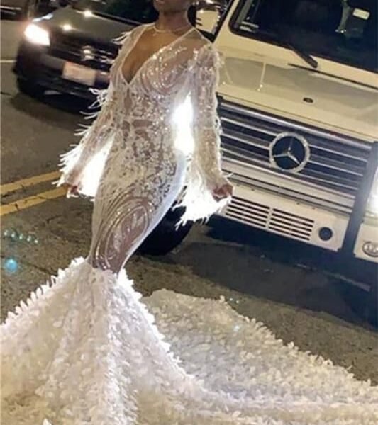 Long Sleeves Sexy Mermaid Prom Dress Sequins V-Neck