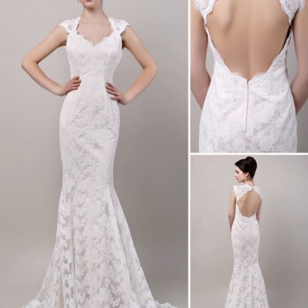 Mermaid Sweetheart Chapel Train Open Back Lace Wedding Dress