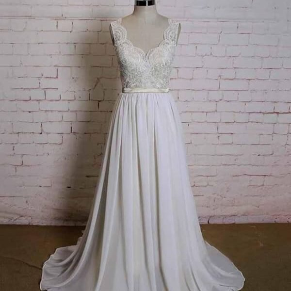 Modest Lace Chiffon A-Line Wedding Dresses
