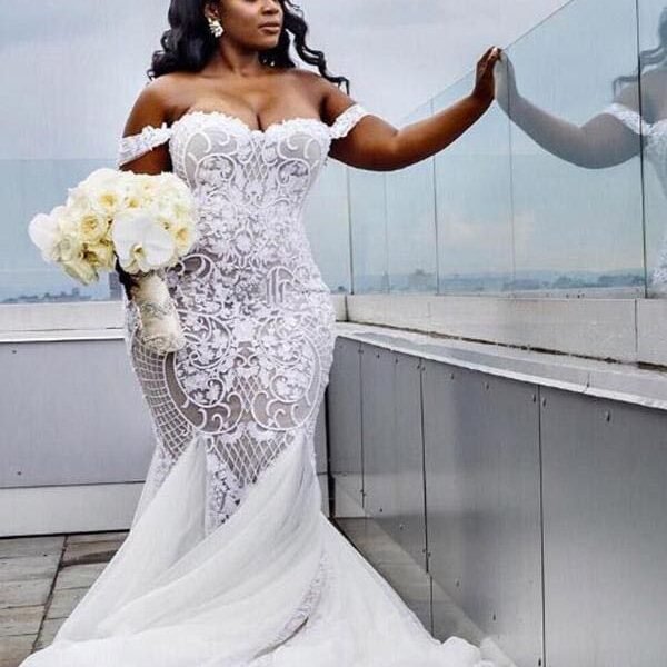 Modest Plus Size Off-the-Shoulder Mermaid Wedding Dresses