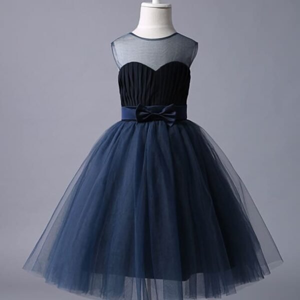 Navy Blue Sweetheart Neckline Tutu Dress Bow Sash Short Kids Formal Party Dress