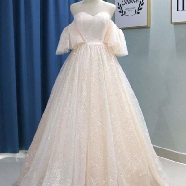 Off-the-Shoulder Half Sleeves Ball Gown Wedding Dresses