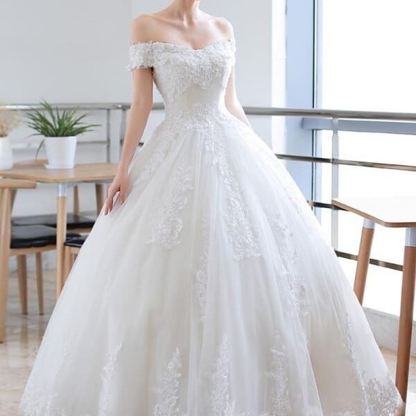 Off-the-Shoulder Lace-up Ball Gown Wedding Dresses