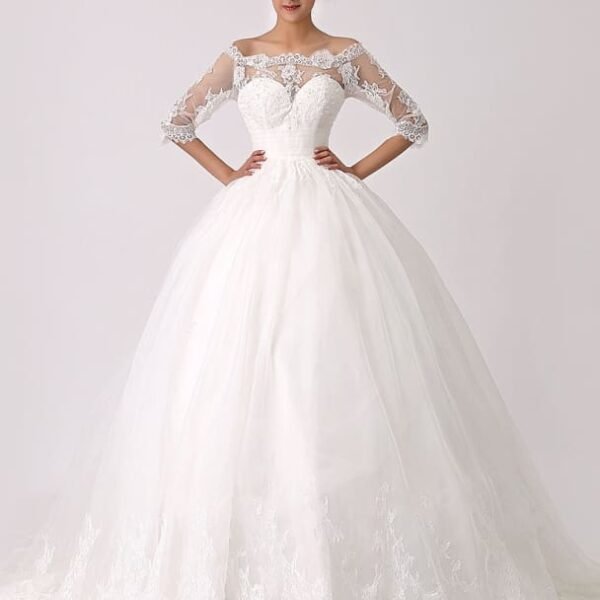 Off The Shoulder Princess Lace Wedding Dress With Illusion Neckline