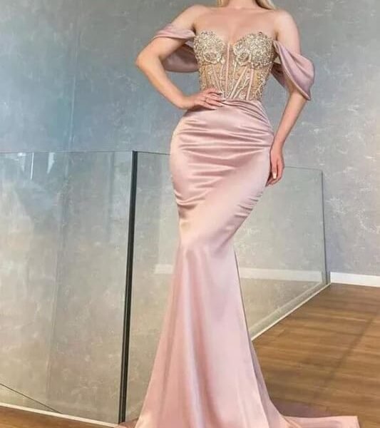 Off-the-Shoulder Sweetheart Mermaid Prom Dress with Beads