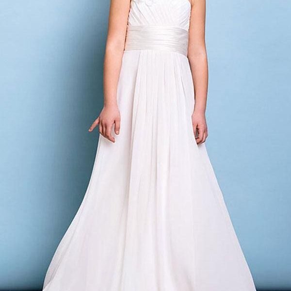 One Shoulder Chiffon Flower Girl Dresses Strapless A Line Floor Length Flowers Kids Party Dresses