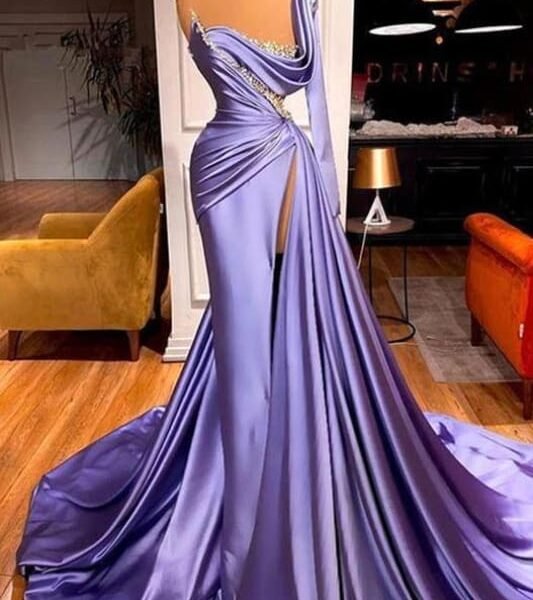 One Shoulder Long Sleeves Mermaid Prom Dress with Beadings