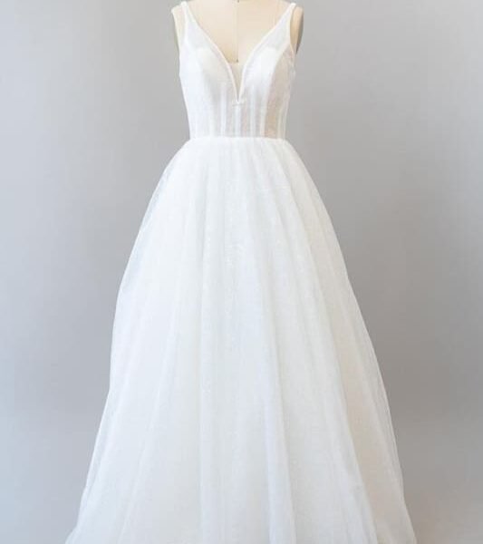 Open Back Sequins Tulle A-line Wedding Dress