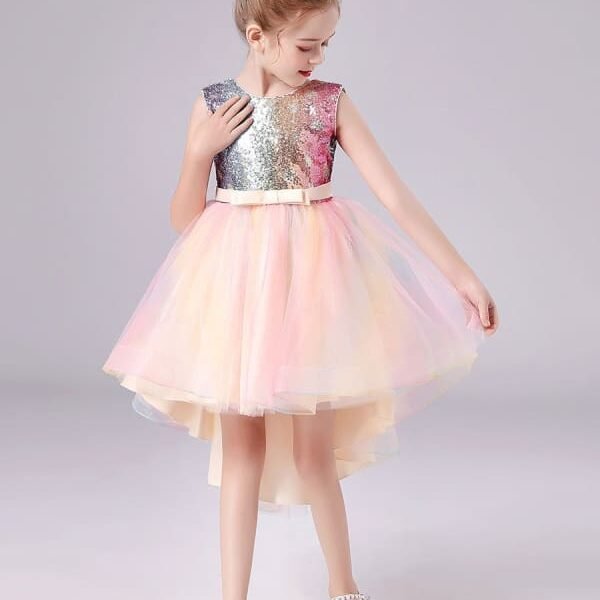 Pink Flower Girl Dresses Tulle Sleeveless Short Princess Dress Bows Formal Kids Dresses