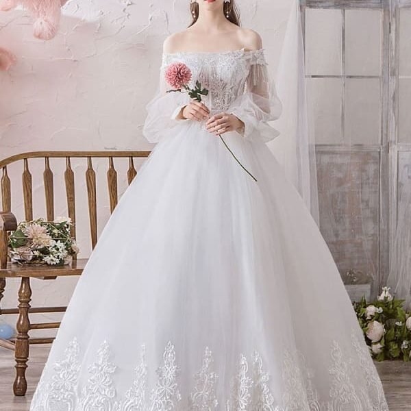 Off The Shoulder Long Sleeves Princess Wedding Dress