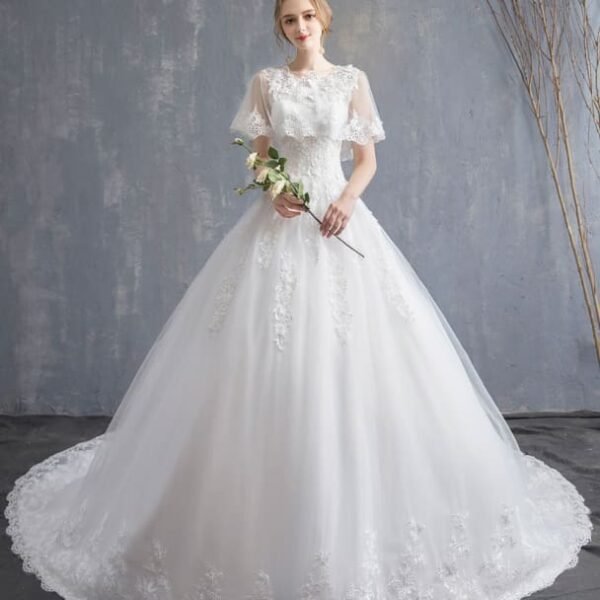 Princess Wedding Dresses Ball Gown Lace Beaded Tulle Long Train Bridal Dress