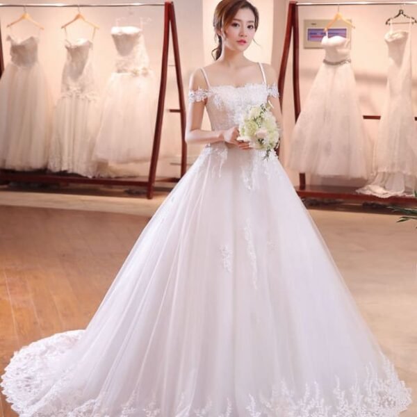 Princess Wedding Dresses Off The Shoulder Bridal Dress Straps Lace Applique Beading Wedding Gown With Long Train
