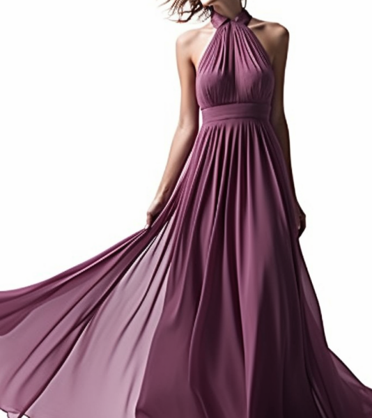 Purple Halter Sleeveless Long Chiffon Prom Dress with Pleats