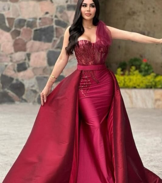 Red Long A-Line Prom Dress with Sequin Beads