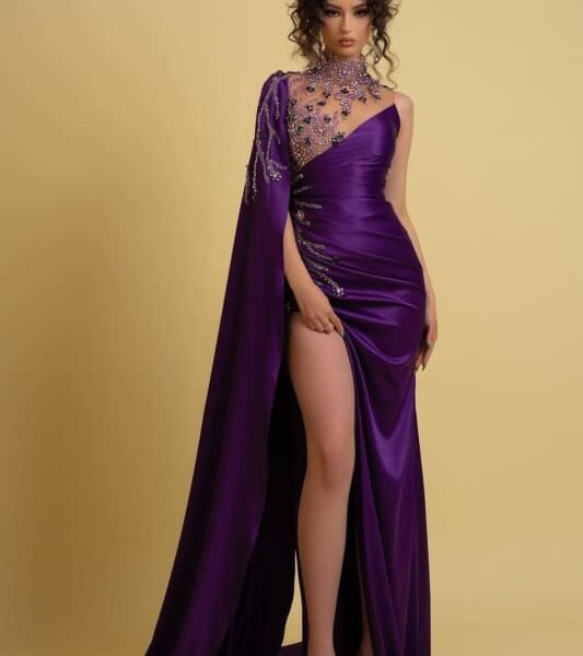 Regency Charmeuse One Shoulder Prom Dress with Ruched Beads