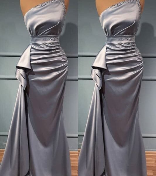 Shiny Silver One Shoulder Prom Dress with Belts Online