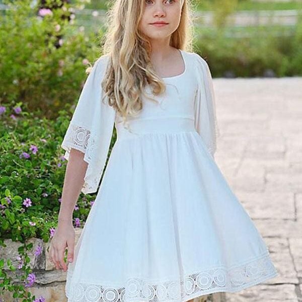 Short Sleeves White Flower Girl Dresses Short A-Line Kids Social Party Dresses