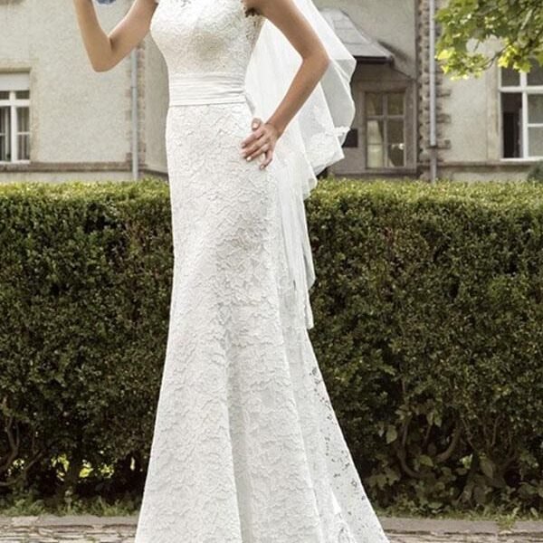 Simple Wedding Dress Lace Jewel Neck Sleeveless Sash Mermaid Bridal Dresses With Train