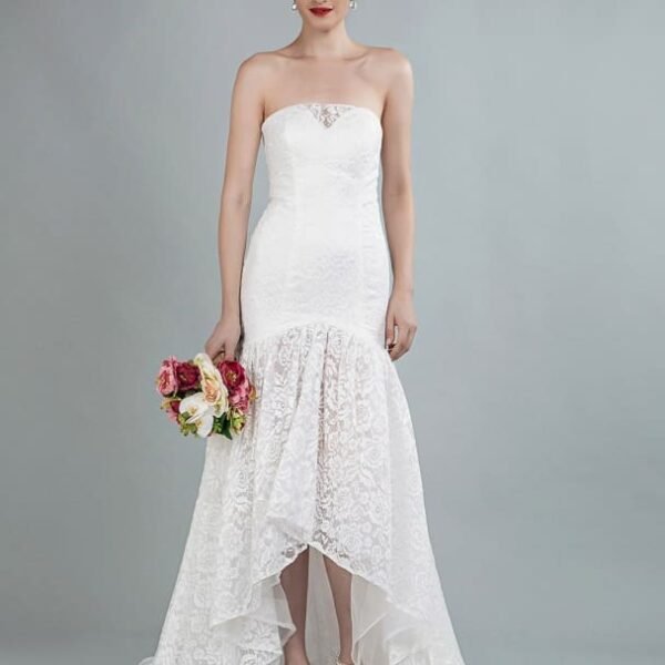 Simple Wedding Dress Strapless Sleeveless Lace Mermaid Bridal Gowns With Train