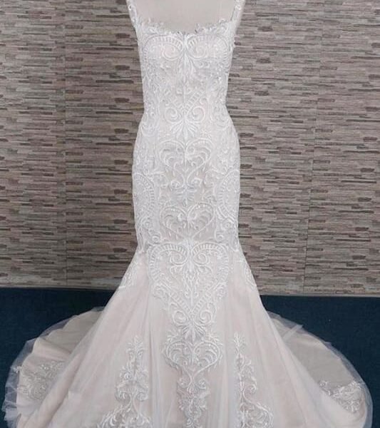 Sleek Square Neck Appliques Mermaid Wedding Dress