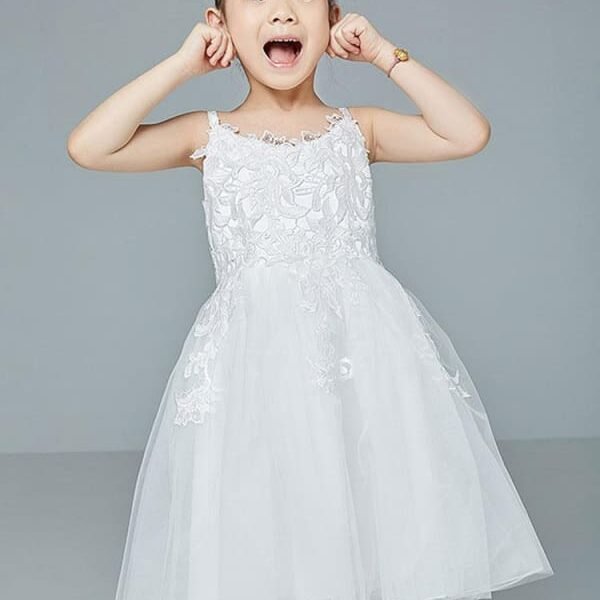 Sleeveless Embroidered Kids Party Dresses Flower Girl Dresses Jewel Neck