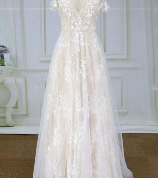 Spaghetti Strap Lace Tulle A-line Wedding Dress