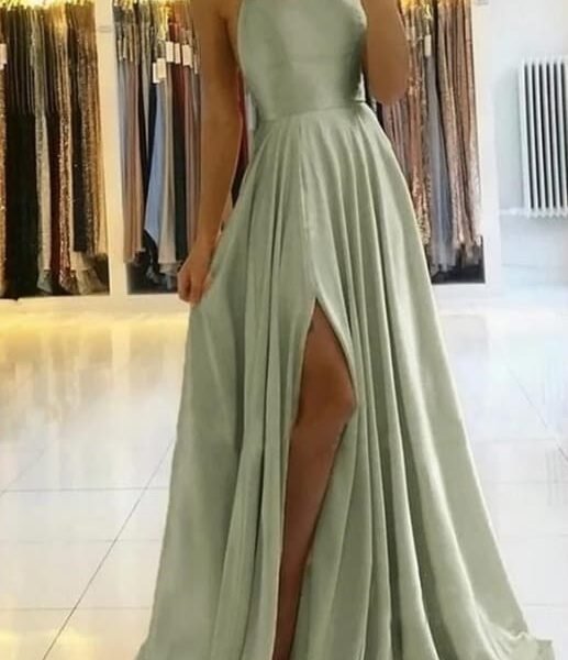 Spaghetti-Straps Prom Dress with Slit