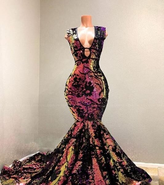 Sparkly Sequin Velvet Mermaid African Prom Dresses