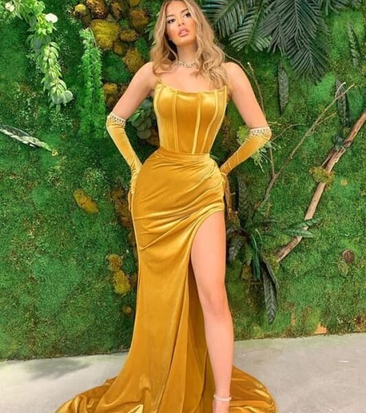 Strapless Velvet Mermaid Prom Dress with Split