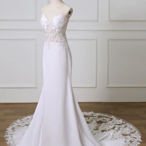 Sweet Mermaid Lace Appliques Boho Wedding Dresses with Train