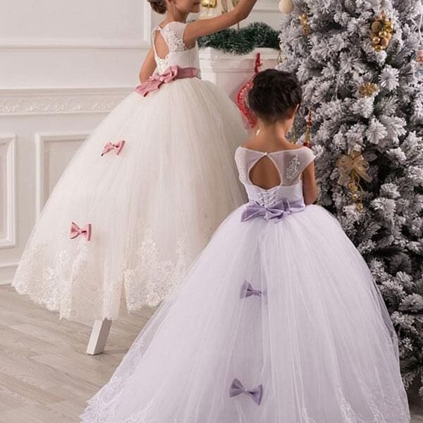 Tulle Sleeveless Ankle Length Princess Flower Girl Dresses Jewel Neck Kids Party Dresses