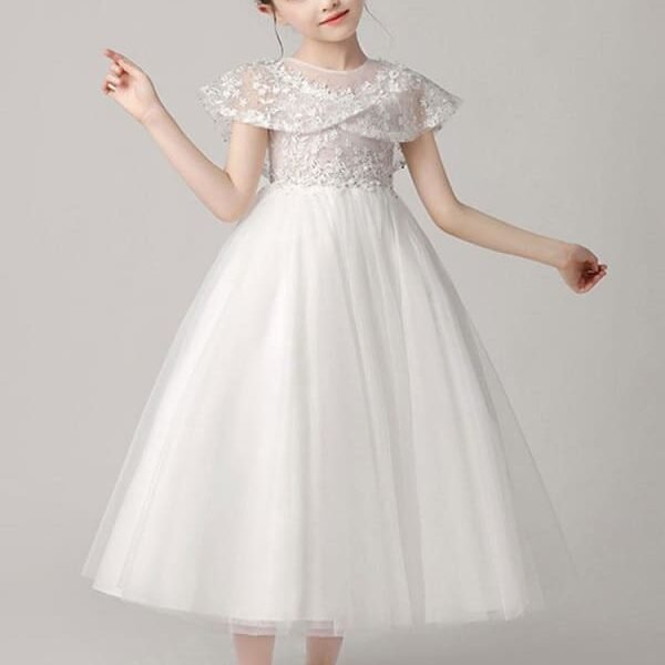 Tulle Sleeveless Flower Girl Dresses Jewel Neck Ankle Length Princess Embroidered Kids Party Dresses