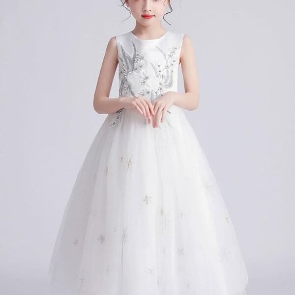 Tulle Sleeveless White Aline Flower Girl Dresses Jewel Neck Princess Kids Party Dresses