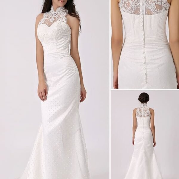 Vintage Inspired Illusion Neck Sheath/Column Wedding Dress With Lace Overlay Exclusive