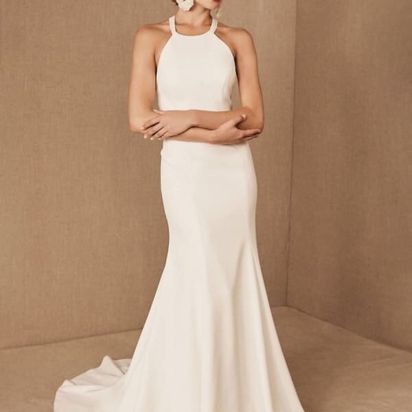 Wedding Dress Halter Sleeveless Bows With Train Bridal Gowns