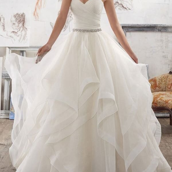 Wedding Dresses Ball Gown Sweet Heart Sleeveless Floor Length Asymmetry Hem Tulle Bridal Gown