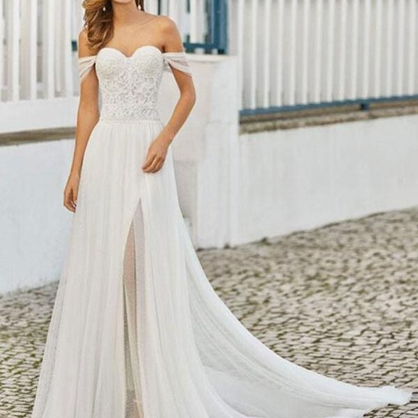 Wedding Dresses A-Line Floor-Length Sleeveless Beaded Sweetheart Bridal Gowns