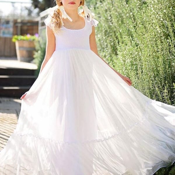 White Flower Girl Dresses Jewel Neck Lace Sleeveless A-Line Kids Party Dresses